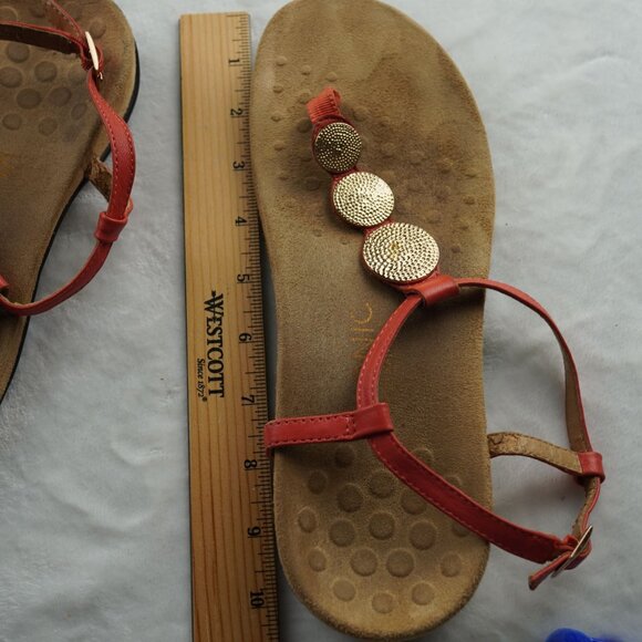 Vionic Coral Red Gold Medallion T-Strap Sandals Orthotic Size‎ 8 - Picture 10 of 11